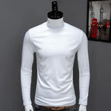 Joior Men's Turtleneck Tops Casual Full Long Sleeve Solid Black Stretch Base Layer for Autumn Winter Stretch Kpop Designer T Shirt Men