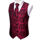 Joior 4PCS Silk Mens Vest Red Black Gold Green Purple Slim Fit Waistcoat Tie Pocket Square Cufflinks Set Wedding Formal