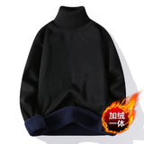 Joior black turtleneck outfit Men New Sweater Autumn Winter Knitted Turtleneck Thick Fleece Inside Solid Color Pullovers Men Casual Sweater Pullovers