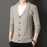 Joior men's winter outfits Cardigan Men's  Diamond Plaid Thick Wool Warm Fashion Long Sleeved Casual Cardigan  Knitted Sweater Men