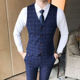 Joior ( Vest + Pants ) 2Pce Set Mens Fashion Plaid Slim Casual Business Suit Vest Pants Groom Wedding Dress Formal Waist Coat Trousers