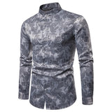 Joior Dark Blue Silk Mens Shirts Long Sleeve Jacquard Shirt For Men Stand Collar Casual Stylish Wedding Party Office Slim Fit Tops