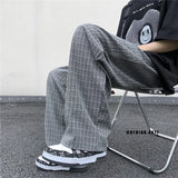 Joior Summer/Autumn Plaid Pants Men Loose Casual Straight Trousers for Male/Female Harajuku Hip-hop Streetwear Wide-leg Mopping Pants