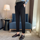 Joior British Style Men High Waist Casual Dress Pant Men Belt Design Slim Trousers Formal Office Social Wedding Party Dress Suit Pants