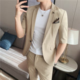 Joior Fashion Summer Short Sleeve Blazers Match Pant Slim Solid Color 2-piece High Quality Men Formal Office Party Tuxedo Suits