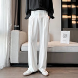 Joior Spring Summer Men Suit Pants Wide Leg Long Drape Trousers Fashion Streetwear Clothing Solid Stretch Waist Oversize Pants Black