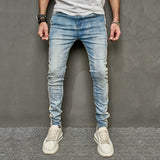 Joior Men Spring Stylish Patchwork Slim Pencil Jeans Pants Male Streetwear Solid color Casual Denim Trousers