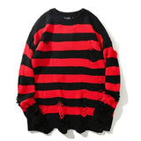 Joior Autumn Winter Couple Stripe Sweaters Destroyed Ripped Sweater Men Pullover Hole Knitwear Women Oversized Fashion Harajuku Tops