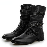 Joior Halloween Men's Leather Boots High Quality Biker Boots Black Punk Rock Shoes Men's Women's Tall Boots Size 38--48