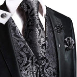 Joior High Quality Silk Mens Vests Champagne Paisley Waistcoat Neck Tie Hanky Cufflinks Brooch Set for Men Suit Wedding Office