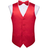 Joior Burgundy Red Solid Silk Men Suit Vest Pre-tied Bow Tie Set Wedding Party Formal Tuxedo Male Blazer Waistcoat Business Party Vest