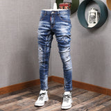 Joior Fashion Streetwear Men Jeans Retro Black Blue Elastic Slim Fit Ripped Jeans Men Spliced Designer Embroidery Hip Hop Denim Pants