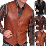 Men's Vest Fashion Casual Retro Solid Color V-neck Button Western Sleeveless Men's Vest Suit Vest