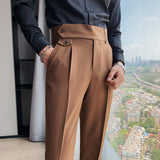 Joior British Style Autumn New Solid High Waist Trousers Men Formal Pants High Quality Slim Fit Business Casual Suit Pants Hommes