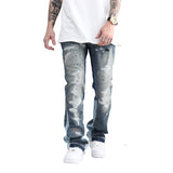 Joior Blue Speckle ink Washed Destroyed Flared Jean Pants Hip Hop Graffiti Ripped Denim Jeans Men Streetwear Vintage Wide Leg Jeans