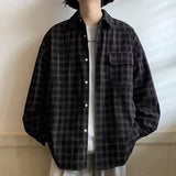 Joior Autumn Plaid Corduroy Men Shirts New Y2K Streetwear Workwear Blouses Retro Long Sleeve Cargo Shirt Loose Casual Tops