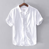 Joior Cotton Linen Short Sleeve Shirts For Men Casual Fashion Yellow Turn Down Collar Tops Male Summer Classic Basic Clothing