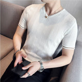 Joior British Style Summer Thin Ice Silk Hollow Knitted T-shirt Mens Elasticity Mesh Casual V-neck Short Sleeve Breathable T Shirt