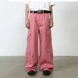 Joior Pink Cargo Jeans Pants Men Oversize Wide Leg Denim Trousers Male Loose Casual Japanese Streetwear Hip Hop Pocket