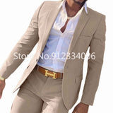 Joior 2 Pieces Beige Suit for Men Slim Fit Wedding Groom Tuxedo Groomsmen Suits Male Fashion Smoking Costume Homme Blazer with Pants