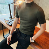 Joior 11 color Summer High Quality Short Sleeve Knitted T Shirts Men Slim Solid Pullovers Casual Stretched Tee Shirt Streetwear Homme