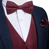 Joior Burgundy Red Solid Silk Men Suit Vest Pre-tied Bow Tie Set Wedding Party Formal Tuxedo Male Blazer Waistcoat Business Party Vest