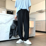 Joior Summer Pleated Pants Men Fashion Oversized Ice Silk Pants Men Japanese Streetwear Loose Straight Pants Mens Casual Trousers