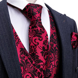 Joior 4PCS Silk Mens Vest Red Black Gold Green Purple Slim Fit Waistcoat Tie Pocket Square Cufflinks Set Wedding Formal