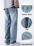 Joior Spring Autumn Men's Jeans Straight Denim Pants Banding Waist Cotton Streetwear Wide Leg Loose Casual Blue Long Jeans Trousers