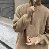 Joior FALL OUTFITS MEN Autumn Men's Half Zipper Knitted Pullover Sweater Y2K Vintage Casual Knitwear New Stand-up Collar Loose jersey hombre