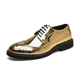 Joior Casual Leather Shoes Men Superstar Brogues Formal Leather Shoes Oxford Gold Shoes Lace-up Hombres Silver Large Size 46