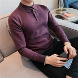 Joior Autumn Winter Slim Long Sleeved Polo Shirt Men's Solid Color Lapel knitted Bottom Sweater Business Simple Casual Polo Shirt Top