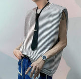 Joior Casual Fashion Style Tops New Men Loose Design Tank Tops Streetwear All-match Stripe Shoulder Pad Sleeveless Vests S-5XL