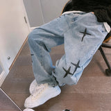 Joior Prints Jeans Men New Streetwear Baggy Wide Leg Jeans Korean Fashion Drapes Straight Casual Loose Denim Cargo Pants