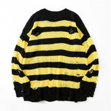 Joior Autumn Winter Couple Stripe Sweaters Destroyed Ripped Sweater Men Pullover Hole Knitwear Women Oversized Fashion Harajuku Tops