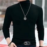 Joior Autumn Winter Long Sleeve Tees High Collar Tee Shirt Men Oversized T-shirt Undercoat Interior Lapping Large Tight Fit Solid Top