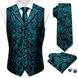 Joior 4PC Mens Extra Silk Vest Party Wedding Gold Paisley Solid Floral Waistcoat Vest Pocket Square Tie Suit Set