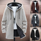 Autumn Winter Men Hooded Sweater Thicken Long Sleeve Drawstring Plush Lining Mid-Length Knitting Jacket Male Coat Streetwear