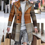 Joior Autumn Winter Men's Single Breasted Woolen Overcoat Plaid Print Male Long Thicken Windbreaker Fashion Causal Coat Outerwear Men