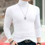 Autumn Winter Long Sleeve Tees High Collar Tee Shirt Men Oversized T-shirt Undercoat Interior Lapping Large Tight Fit Solid Top