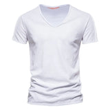 Joior 100% Cotton Men T-shirt V-neck Fashion Design Slim Fit Soild T-shirts Male Tops Tees Short Sleeve T Shirt For Men