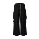 Joior Ro Style Wide Leg Drawstring Black Cargo Pants Unisex Straight Baggy Casual Overalls Men's Streetwear Loose Oversized Trousers