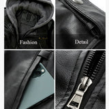 Joior Men's Fall Winter Jacket PU Leather Jackets Stand-up Collar Motorcycle Biker Clothing Casual Detachable Hooded Coats