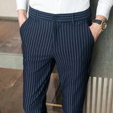 Joior Spring Summer New Fashion Striped Casual Pants Men's Casual Simple Ankle Length Formal Slim Suit Pants Business Office Trousers