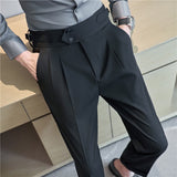 Joior Fall High Quality Business Casual Draped High-waist Trousers Men Stripes Formal Pants Male Formal Office Social Suit Pants