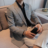 Joior British Style Slim Fit Houndstooth Blazer For Men Fashion Double Breasted Business Office Wedding Dress Suit Jacket