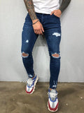 Joior Fashion Street Style Ripped Skinny Jeans Men Vintage Wash Solid Denim Trouser Mens Casual Slim Fit Pencil Denim Pants