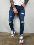 Joior Street Style Ripped Skinny Jeans Men Vintage Wash Solid Denim Trouser Mens Casual Slim Fit Pencil Denim Pants