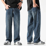 Baggy Jeans Men Wide Leg Pants Dark Blue Denim Pants Straight Cut Oversize Pants Korean Style Trousers For Men Clothing