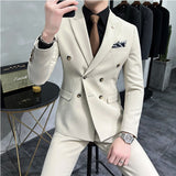 Joior (Jacket+Vest+Pant) Latest Design Double Breasted Suit Groom Wedding Stage Tuxedos Best Costume Mens Business Social Suits